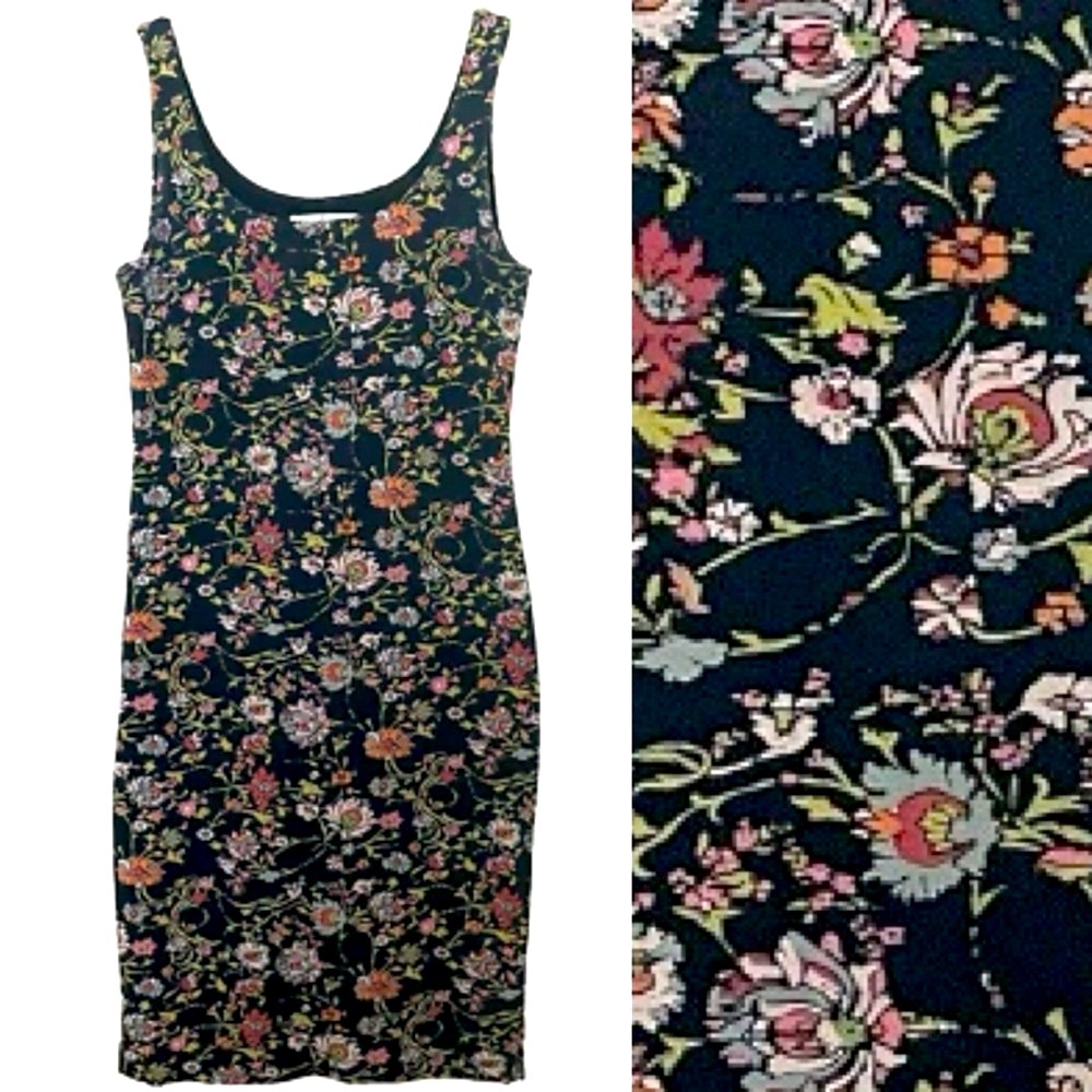 Peruvian Connection Black Floral Tank Dress
